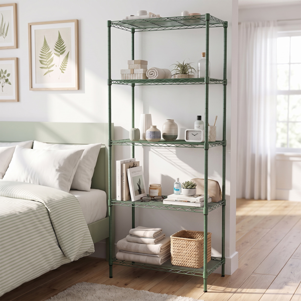 5-Layer Adjustable Display Rack Iron Household Shelf with Adjustable Feet 29.13*13.39*59.06in Forest Green