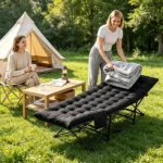  Black Foldable Heavy Duty Camping Cot 330LBS, Portable Outdoor Sleeping Bed with Cushion & Carry Bag for Camping Office Nap - Image 11