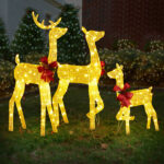 3-Piece Lighted Christmas Reindeer Family Set Outdoor Decorations, Weather Proof 2D Deer Family Set of 3 Christmas Ornament Home Decor Pre-lit 200 LED Warm White Lights with Stakes, Golden - Image 15