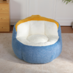 Oversized Bean Bag Chairs,Multicolor Faux Fur Couch Filled with Shredded Sponge,Large Lounger Sofa For Living Room,No Assembly Required , Blue+White+Yellow - Image 2