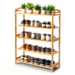 26.38*9.68*37.4in 5-Tier Portable Bamboo Shoe Rack, Natural Wood Color - Image 11