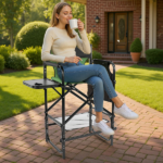 Same Code 53973428 31" Tall Directors Chair with Footrest, 4Portable Bar Height Folding Camping Chair with Built-in Cup Holder, Side Table, Storage Pocket, Olive - Image 11