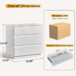 Handleless Grille-Finished 3-Drawer Bedside Table P2 Particleboard + MDF & Melamine Veneer + Thermoformed Drawer Dresser 23.62*12.99*22.05in White - Image 5