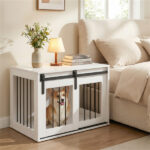 31.5" Dog Crate Furniture with Sliding Barn Door, Wooden Dog Kennel End Table for Indoor Use - White - Image 10