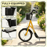 Orange 16" Inflatable Youth Scooter: Kick Scooter with Adjustable Handlebars, Double Brakes, Front Basket and Cupholder - Image 7