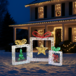 Set of 3 Lighted Iridescent Cut-out Gift Box Christmas Decorations, Pre-lit Holiday Decor with 357 White LED Lights for Xmas Outdoor Indoor Decor Lighted Holiday Displays - Image 12