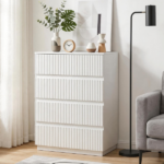 Handleless Grille-Finished 4-Drawer Bedside Table P2 Particleboard + MDF & Melamine Veneer + Thermoformed Drawer Dresser 23.62*14.96*30.71in White - Image 17