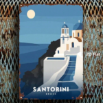 CIFbuy 1pc Santorini Greece Metal Sign, Vintage Greek Island Wall Art, Rustic Retro Tinplate Decor, White & Blue Cycladic Architecture, TikTok, TikTok, Self-pickup Logiopics - Image 3