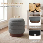 Round Rotating Storage Footstool with Solid Wood Frame, No Assembly Required Makeup Chair with 5.5 Gal Storage-Gray - Image 4