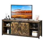 3-layer Double Barn Door with Sliding Rail X-shaped Panel TV Cabinet MDF with Triamine Retro Brown - Image 4