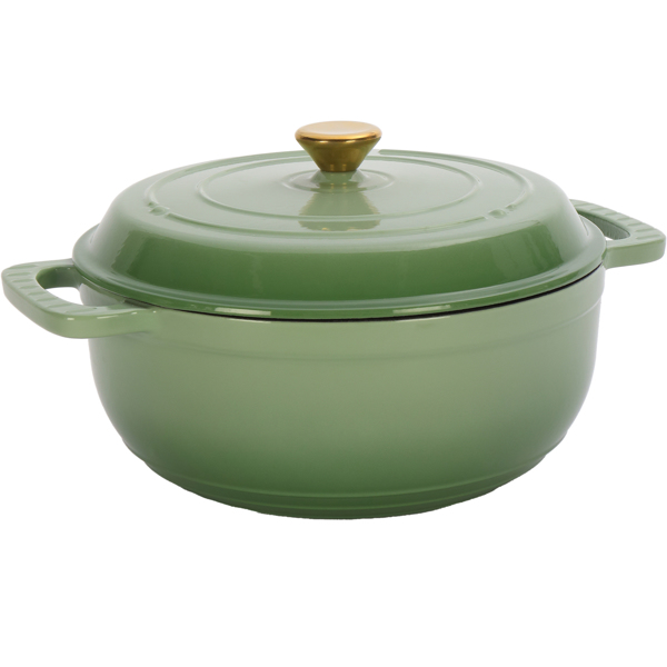 Cast iron 7.5QT cooking pot - Gradient green color - Includes two silicone gloves - Enamel pot