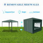 3 * 3m 4 sided (two doors), spiral tube pergola made of green PE fabric, 10'x10 'party tent with 4 detachable sides, outdoor heavy-duty pergola, wedding tent with spray painted iron pipes - Image 2