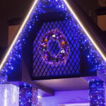 24in Pre-lit Halloween-Themed Christmas Wreath, Lighted Artificial Xmas Wreath with 50 Purple & Orange Lights and 100 PVC Tips and DIY Ball Ornaments, for Front Door Gate Wall Xmas Party Decorations - Image 4