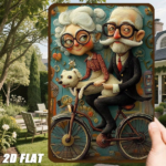 CIFbuy Vintage Metal Wall Art Retro Bike Couple With Dog Cyan Floral Background 8x12 Inch Farmhouse Home Decor Sign Gift TikTok, TikTok, Self-pickup Logiopics
