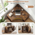 L-Shaped Corner Computer Desk 90° Triangle Home Office Desk with Adjustable Storage Shelves - Image 3