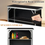 Portable Folding Bar Table with Shelf, Tradeshow Podium Table with Black Skirt and Carrying Bag, for Indoor Outdoor Party Picnic Exhibition, Black - Image 11