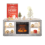 Silver Mirror Modern TV Stand with 18 Inch Fireplace Insert & Storage Shelves, Medium Density Fiberboard Fireplace TV Console for Living Room, 143 x 35 x 62 cm - Image 5