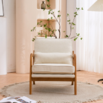 Same Code 16753613 Oak Armrest Oak Upholstered Single Lounge Chair Indoor Lounge Chair Off-White - Image 26