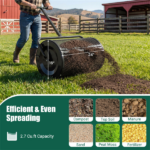 27"×16" Lawn Fertilizer Spreader with Diamond Mesh Clump-Free Garden Compost Spreader - Black - Image 7