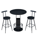 3-Piece Bar Table and Stool Set 31.5-inch round bar table with two stools Compact wooden dining bar with metal ring footrest Ideal for restaurants, cafes, bars, living rooms, and small spaces,Black - Image 3