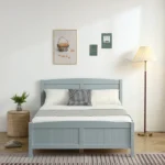 Full Single Bed Frame Vertical Striped Decorative Curved Headboard and Footboard Bed Frame Painted + Melamine Veneer & Pine + MDF Wood Bed 77.8*56.54*37.8in Grey - Image 29