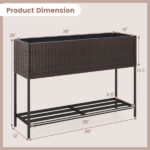 Brown PE Rattan Elevated Planter with Lower Shelf, 101.6×30.48×71.12cm Raised Garden Bed with Drainage - Image 4
