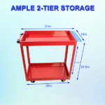 Tool Cart on Wheels, Heavy Duty Steel Utility Cart w/Lockable Wheels, 400 LBS Capacity Industrial Service Cart for Garage, Warehouse, Workshop (Two-layer Bright Red) - Image 8