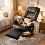 Black Manual Swivel Faux Leather Lounge Chair – with Footrest & Armrest, Perfect for Living Room Relaxation - Image 6