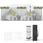 10'x20' Instant Pop Up Canopy Tent White, 6 Side Panels 2 Doors 4 Mesh Windows, 28/22mm Powder Coated Steel Frame, 10x20mm Crossbar, 210D Oxford Outdoor Folding Tent with Carry Bag, No Sandbags - Image 3