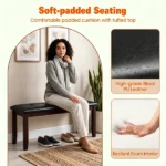 45.5" Solid Rubber Wood Entryway Bench 400LBS, PU Leather Padded Dining Bench, Multi-purpose Shoe Vanity Bed End Bench for Hall Dining Room - Image 4