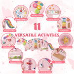 11-in-1 Dinosaur Activity Wall Busy Board Panels-- Wooden Sensory Toy-Pink - Image 9