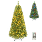 6 FT Pre-Lit Artificial Christmas Tree with 350 Dual Color LED Lights, 845 Branch Tips Hinged PVC Xmas Tree with Remote Timer 9 Lighting Modes Foldable Metal Stand for Indoor Holiday Decor - Image 2