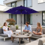 9ft Solar LED Patio Umbrella with Push Button Tilt & Crank, 6 Ribs Waterproof Polyester Outdoor Market Table Umbrella for Garden Backyard Pool, Navy Blue - Image 6
