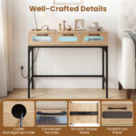 35.5" Narrow Console Table with LED Lights & Power Station, 3-Drawer Entryway Sofa Table with Charging Ports - Image 8