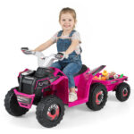 2 in 1 Kids Ride On ATV with Removable Trailer, 6V Electric Quad for Toddlers Ages 3+ Rose Red - Image 3