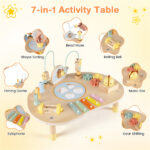 7-in-1 Wooden Baby Activity Table 12M+ Sensory Play Table with Music & Shape Sorting - Image 4