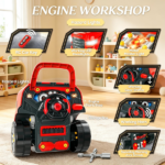 Red Mechanic Truck Engine Toy Set – Kids Car Service Play Set for Playroom Indoor Game - Image 7