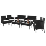 2pcs Arm Chairs 1pc Love Seat & Tempered Glass Coffee Table Rattan Sofa Set Black - Image 20