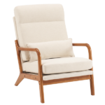 Same Code 47026089 High Back Solid Wood Armrest Backrest Iron Frame Linen Indoor Leisure Chair Off-White - Image 3