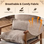 Cloud Shaped Indoor Leisure Chair with Solid Wood Armrest, Metal Frame, Chenille Fabric Accent Chair with Lumbar Pillow, Single Sofa Chair Khaki - Image 4