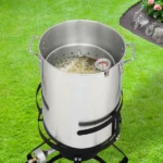 13*32inch Four-Piece Set, Black Round Iron Stove Frame, Silver Aluminum 30qt Turkey Pot 10qt Fish Pot, Gas Fryer - Image 48