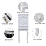 Standing Jewelry Armoire with Mirror, 5 Drawers & 14 Necklace Hooks, Jewelry Cabinet Chest with Removable Ring Storage Slot and Top Storage Organizer , 2 Side Swing Doors(White) - Image 11