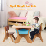 Brown Kids Table and 2 Chairs Set with 4 Storage Boxes, Toddler Activity Table for Drawing Playing Eating, Children Furniture for Indoor Outdoor - Image 11