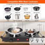 2000W Dual Burner Electric Hot Plate, 5 Temperature Settings (392℉-932℉), Portable Countertop Stove for All Flat Cookware, Fast & Even Heating, Easy to Clean, Ideal for Dorms, RVs, Apartments - Image 7