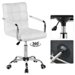 Modern Adjustable Faux Leather Swivel Office Chair with Wheels, White - Image 5