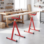 2-Pack Heavy Duty Metal Folding Roller Stand with Edge Guides Portable Woodworking Support - Red - Image 2