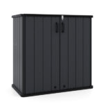 23.5 Cu.ft Outdoor Storage Shed with Lockable Door, PP HDPE Horizontal Garden Tool Cabinet - Black - Image 3