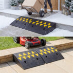 2 Pcs Heavy Duty Rubber Curb Ramp with Drain Channel & Reflective Strips for Driveway - Image 8