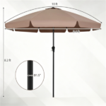 Brown 10ft Scalloped Patio Umbrella with Push‑Button Tilt, Vented Outdoor Market Parasol with Crank Lift, Fiberglass Ribs Sun Shade for Backyard Deck Poolside - Image 6