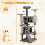 52" Tall Cat Tree Tower with Perches & Condos, Multi-Cat Playground with Scratching Posts (Light Gray) - Image 5